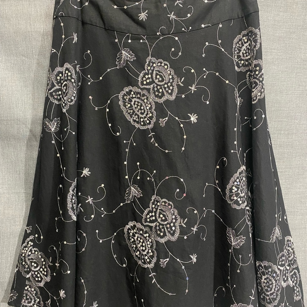 Carole Little Black and White Embroidered Midi Skirt